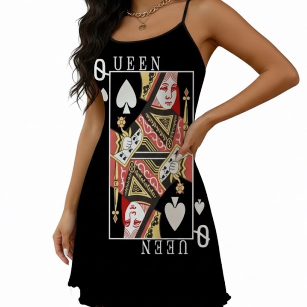 New! QUEEN Deck Card Summer Lounge Dress Sz L - Picture 2 of 3